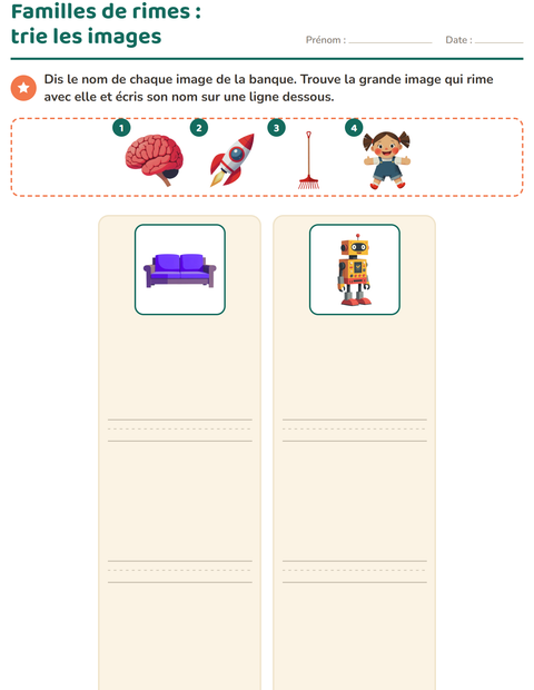 Aperçu de la fiche Mots qui riment pour CP (cours préparatoire)