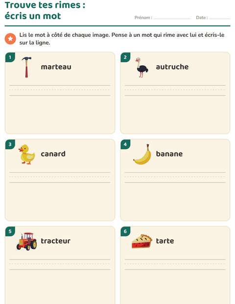 Aperçu de la fiche Mots qui riment pour CP (cours préparatoire)