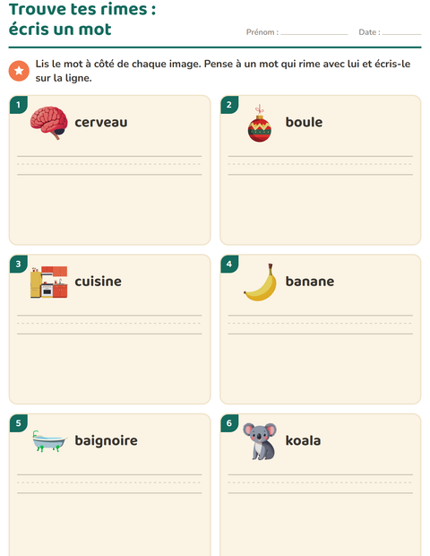 Aperçu de la fiche Mots qui riment pour CP (cours préparatoire)