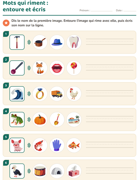 Aperçu de la fiche Mots qui riment pour CP (cours préparatoire)