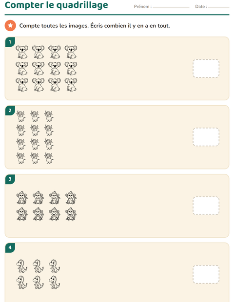 Aperçu de la fiche Multiplication en réseaux avec Animaux du zoo NB pour École maternelle (grande section, 5-7 ans)
