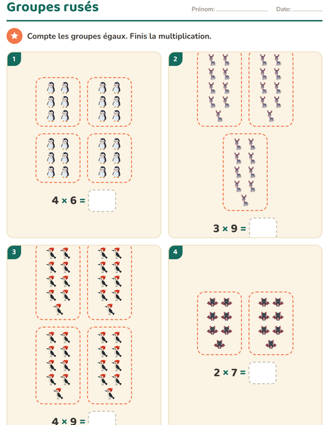 Aperçu de la fiche Multiplication en réseaux avec Animaux pour CE2 (cours élémentaire 2)