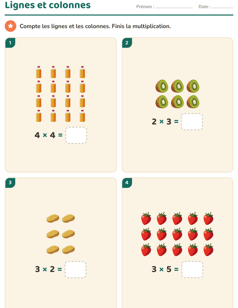 Aperçu de la fiche Multiplication en réseaux avec Au supermarché pour CE1 (cours élémentaire 1)