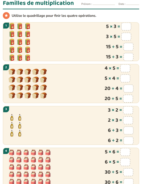Aperçu de la fiche Multiplication en réseaux avec Au supermarché pour CE2 (cours élémentaire 2)