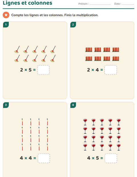 Aperçu de la fiche Multiplication en réseaux avec Autour de la maison pour CE1 (cours élémentaire 1)