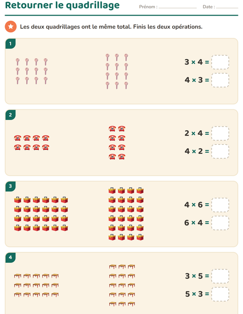 Aperçu de la fiche Multiplication en réseaux avec Autour de la maison pour CE2 (cours élémentaire 2)