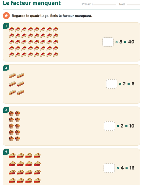 Aperçu de la fiche Multiplication en réseaux avec Boulangerie pour CE2 (cours élémentaire 2)