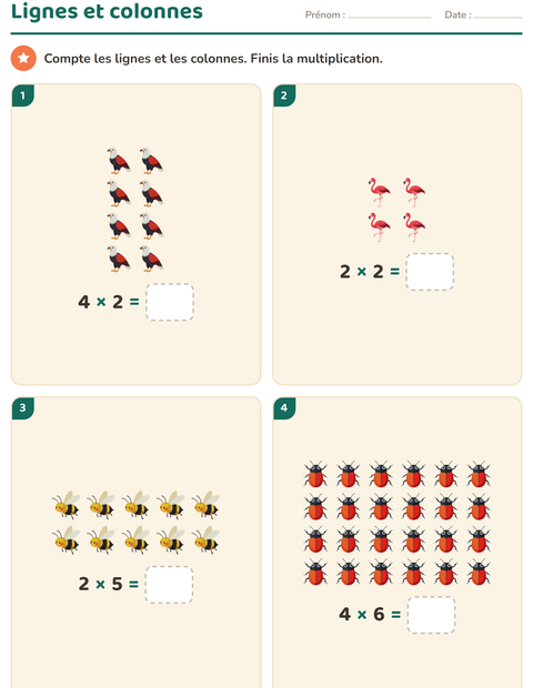Aperçu de la fiche Multiplication en réseaux avec Choses qui volent pour CE1 (cours élémentaire 1)
