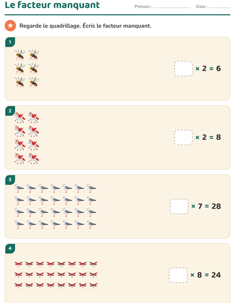 Aperçu de la fiche Multiplication en réseaux avec Choses qui volent pour CE2 (cours élémentaire 2)