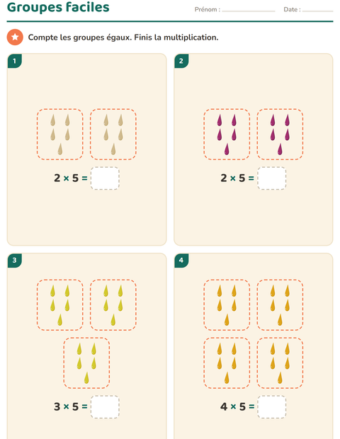 Aperçu de la fiche Multiplication en réseaux avec Couleurs pour CE1 (cours élémentaire 1)