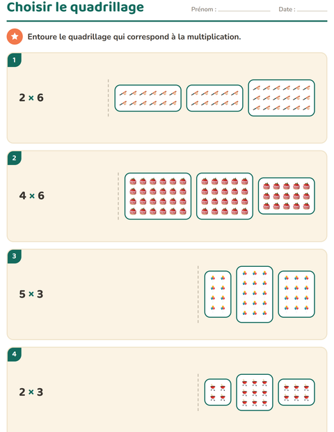Aperçu de la fiche Multiplication en réseaux avec 4 juillet pour CE1 (cours élémentaire 1)