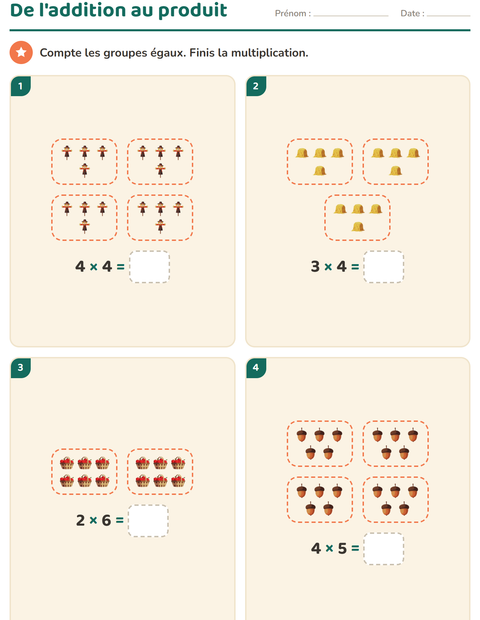 Aperçu de la fiche Multiplication en réseaux avec Action de grâce pour CE1 (cours élémentaire 1)