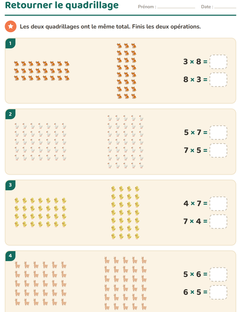 Aperçu de la fiche Multiplication en réseaux avec Animaux de la ferme pour CE2 (cours élémentaire 2)
