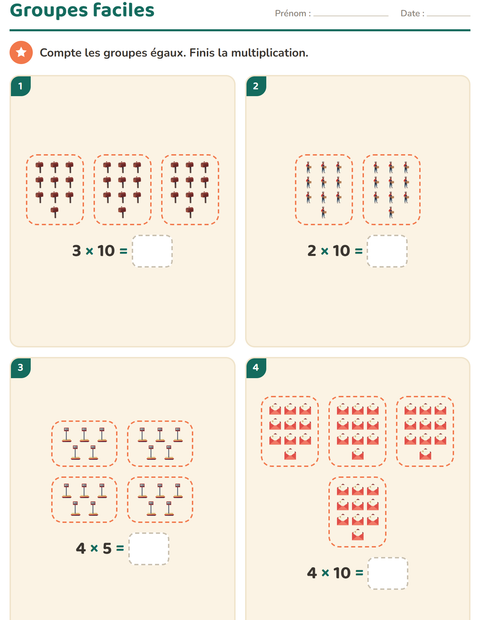 Aperçu de la fiche Multiplication en réseaux avec Bureau de poste pour CE1 (cours élémentaire 1)