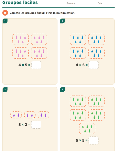 Aperçu de la fiche Multiplication en réseaux avec Couleurs pour CE1 (cours élémentaire 1)
