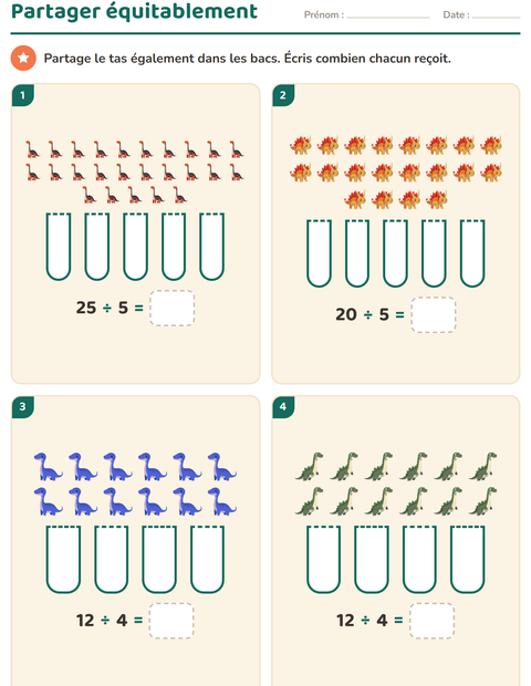 Aperçu de la fiche Multiplication en réseaux avec Dinosaures pour CE1 (cours élémentaire 1)