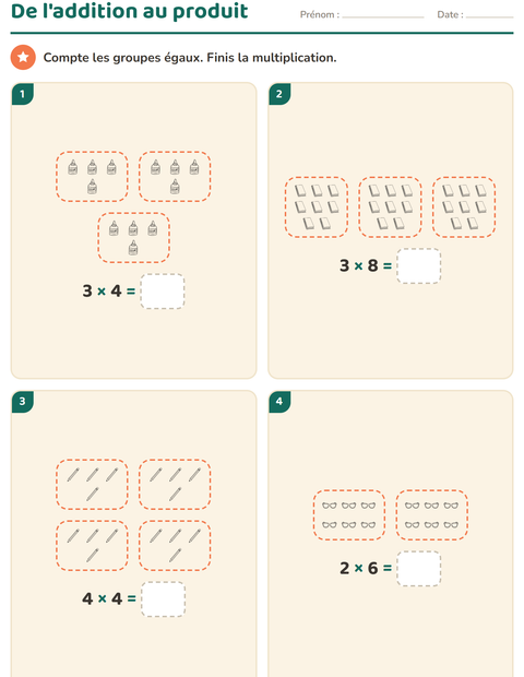 Aperçu de la fiche Multiplication en réseaux avec Éducation NB pour CE1 (cours élémentaire 1)