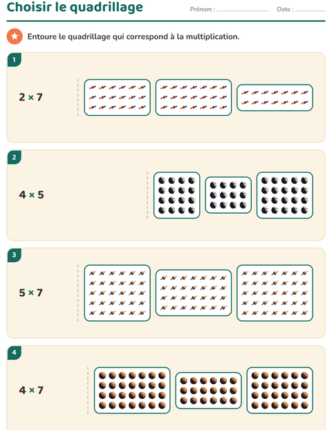 Aperçu de la fiche Multiplication en réseaux avec Espace pour CE1 (cours élémentaire 1)