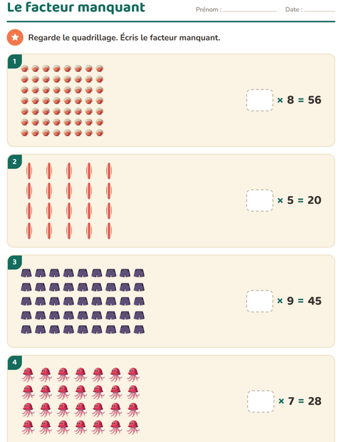 Aperçu de la fiche Multiplication en réseaux avec Été pour CE2 (cours élémentaire 2)