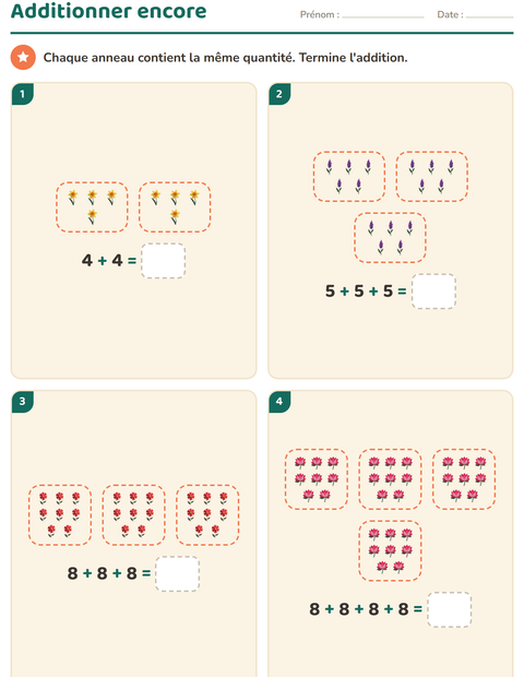 Aperçu de la fiche Multiplication en réseaux avec Fleurs pour CE1 (cours élémentaire 1)