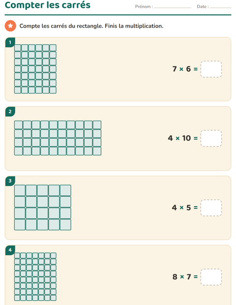 Aperçu de la fiche Multiplication en réseaux pour CE2 (cours élémentaire 2)
