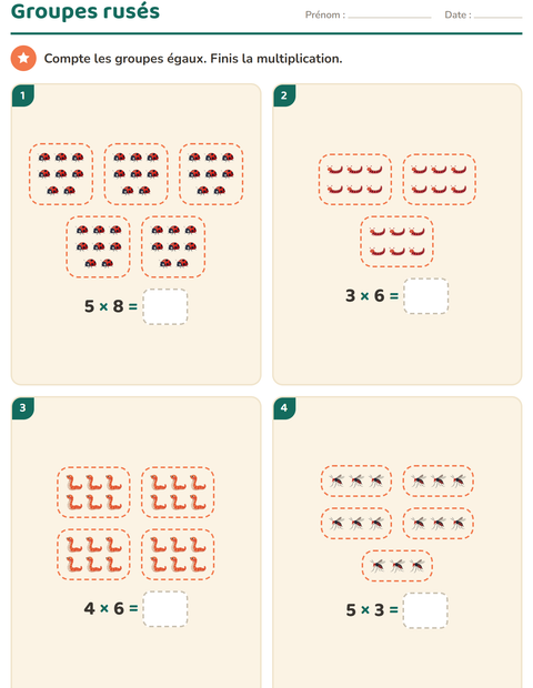 Aperçu de la fiche Multiplication en réseaux avec Insectes et bestioles pour CE2 (cours élémentaire 2)