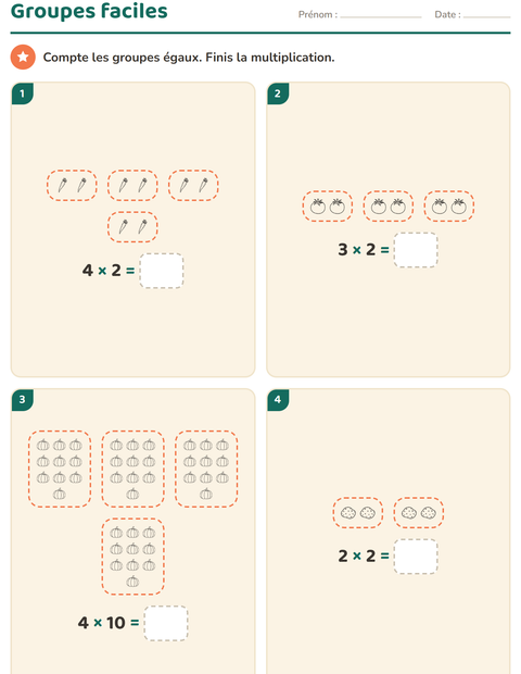 Aperçu de la fiche Multiplication en réseaux avec Légumes NB pour CE1 (cours élémentaire 1)