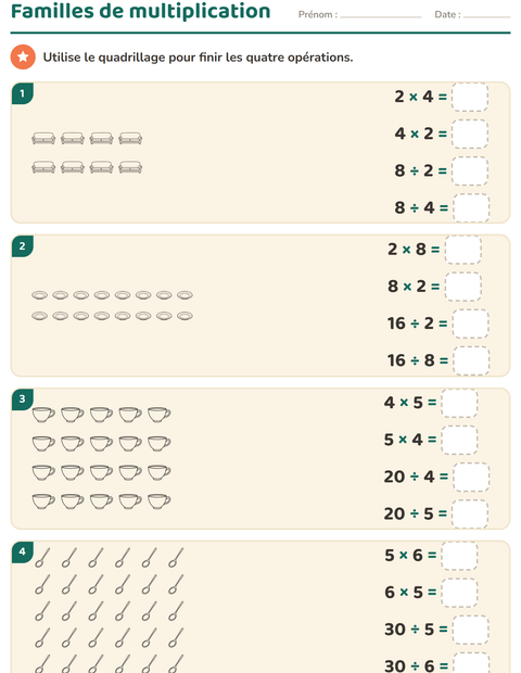 Aperçu de la fiche Multiplication en réseaux avec Maison et Nature NB pour CE2 (cours élémentaire 2)