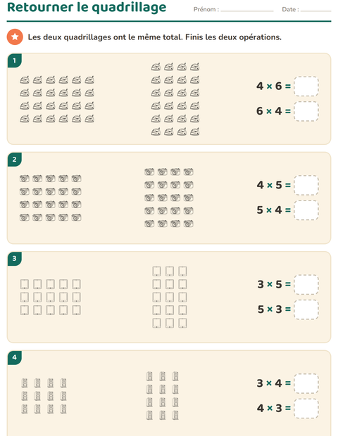 Aperçu de la fiche Multiplication en réseaux avec Ménage NB pour CE2 (cours élémentaire 2)