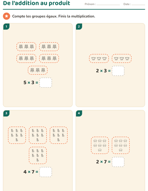 Aperçu de la fiche Multiplication en réseaux avec Meubles NB pour CE1 (cours élémentaire 1)