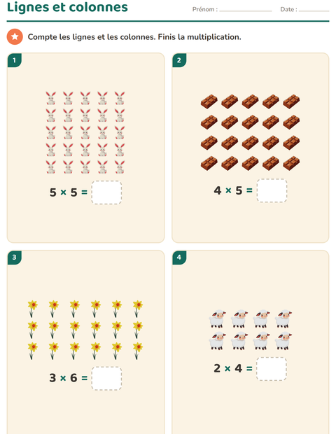 Aperçu de la fiche Multiplication en réseaux avec Pâques pour CE1 (cours élémentaire 1)