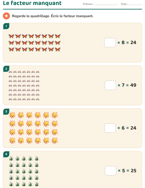 Aperçu de la fiche Multiplication en réseaux avec Printemps pour CE2 (cours élémentaire 2)
