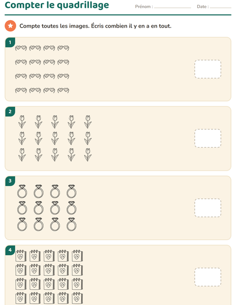 Aperçu de la fiche Multiplication en réseaux avec Saint-Valentin NB 2 pour École maternelle (grande section, 5-7 ans)