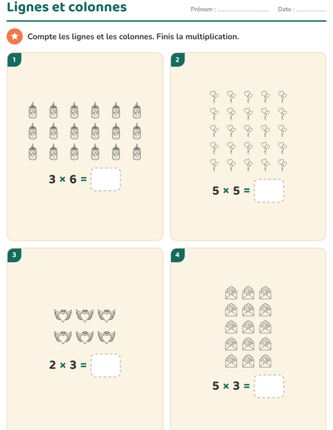 Aperçu de la fiche Multiplication en réseaux avec Saint-Valentin NB pour CE1 (cours élémentaire 1)