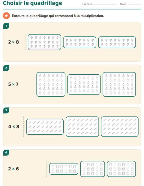 Aperçu de la fiche Multiplication en réseaux avec Salle de classe (N&B) pour CE1 (cours élémentaire 1)