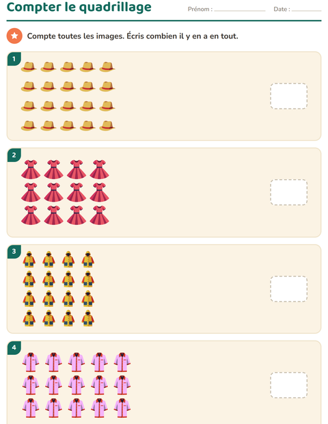 Aperçu de la fiche Multiplication en réseaux avec Vêtements pour École maternelle (grande section, 5-7 ans)