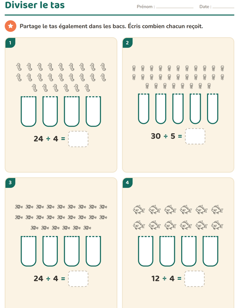 Aperçu de la fiche Multiplication en réseaux avec Vie marine NB pour CE2 (cours élémentaire 2)