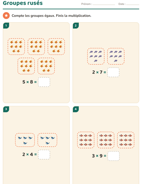 Aperçu de la fiche Multiplication en réseaux avec Vie océanique pour CE2 (cours élémentaire 2)