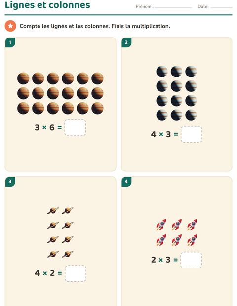 Aperçu de la fiche Multiplication en réseaux avec Espace pour CE1 (cours élémentaire 1)