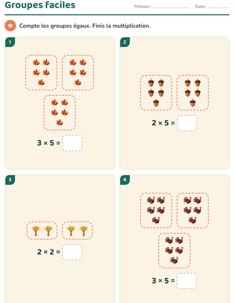 Aperçu de la fiche Multiplication en réseaux avec Action de grâce pour CE1 (cours élémentaire 1)