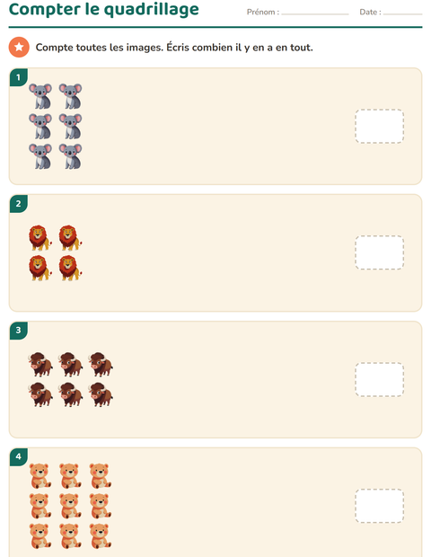 Aperçu de la fiche Multiplication en réseaux avec Animaux du zoo pour École maternelle (grande section, 5-7 ans)