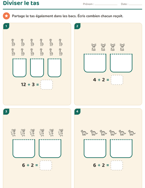 Aperçu de la fiche Multiplication en réseaux avec Animaux NB 3 pour CE2 (cours élémentaire 2)