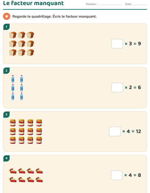 Aperçu de la fiche Multiplication en réseaux avec Au supermarché pour CE2 (cours élémentaire 2)