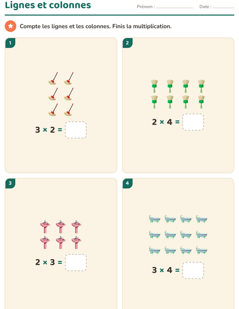 Aperçu de la fiche Multiplication en réseaux avec Autour de la maison pour CE1 (cours élémentaire 1)