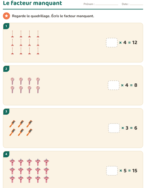 Aperçu de la fiche Multiplication en réseaux avec Autour de la maison pour CE2 (cours élémentaire 2)