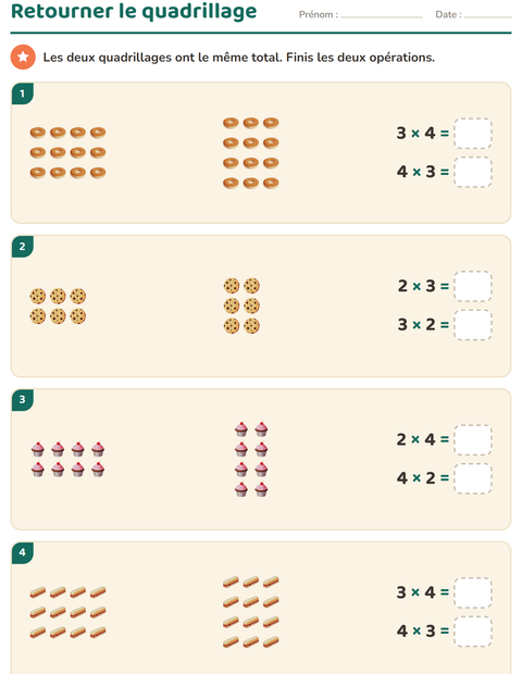 Aperçu de la fiche Multiplication en réseaux avec Boulangerie pour CE2 (cours élémentaire 2)