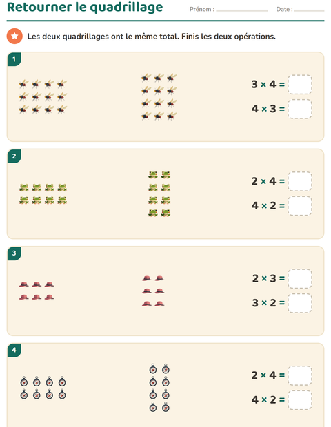 Aperçu de la fiche Multiplication en réseaux avec Camping pour CE2 (cours élémentaire 2)