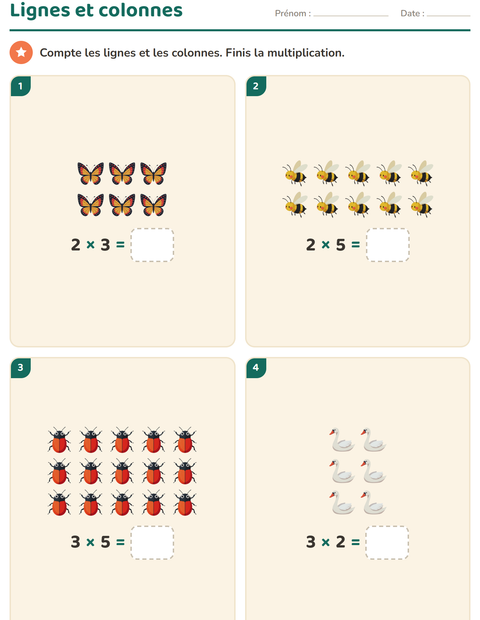 Aperçu de la fiche Multiplication en réseaux avec Choses qui volent pour CE1 (cours élémentaire 1)