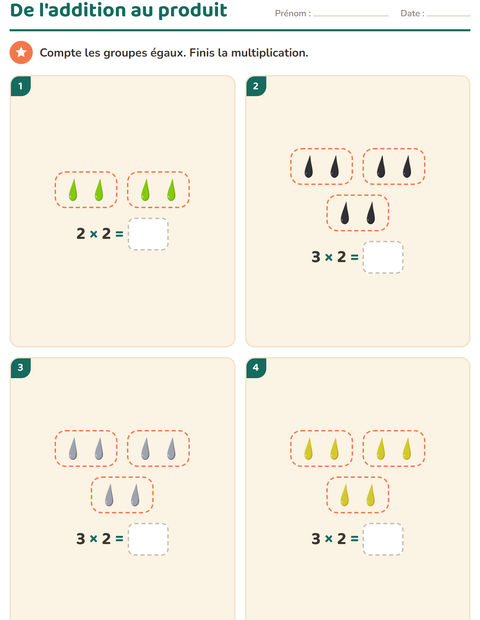 Aperçu de la fiche Multiplication en réseaux avec Couleurs pour CE1 (cours élémentaire 1)