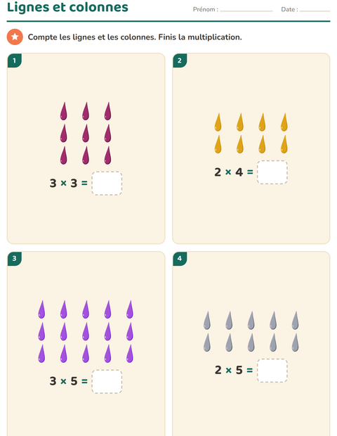 Aperçu de la fiche Multiplication en réseaux avec Couleurs pour CE1 (cours élémentaire 1)